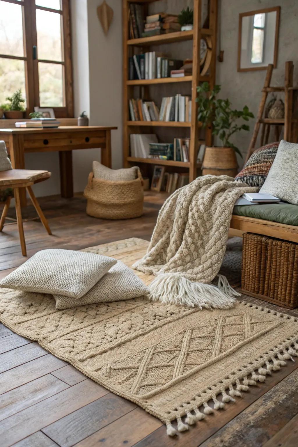 Mixed materials add warmth and depth within a country office.