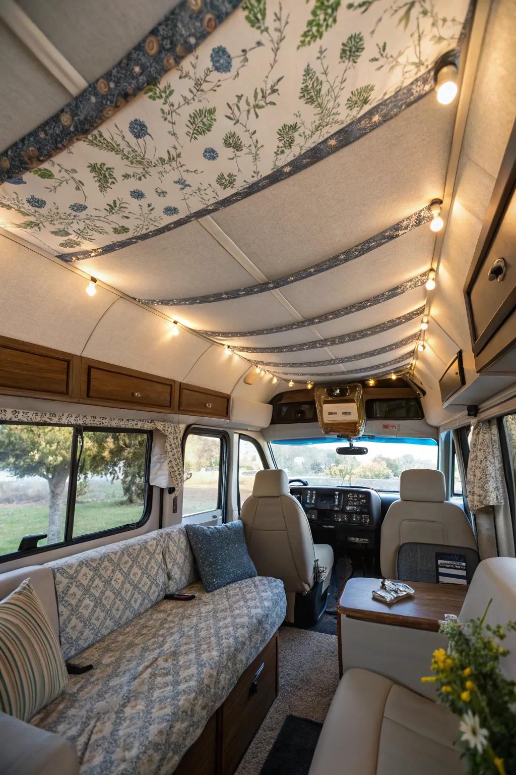 Fabric panels combine texture and comfort on your RV ceiling.