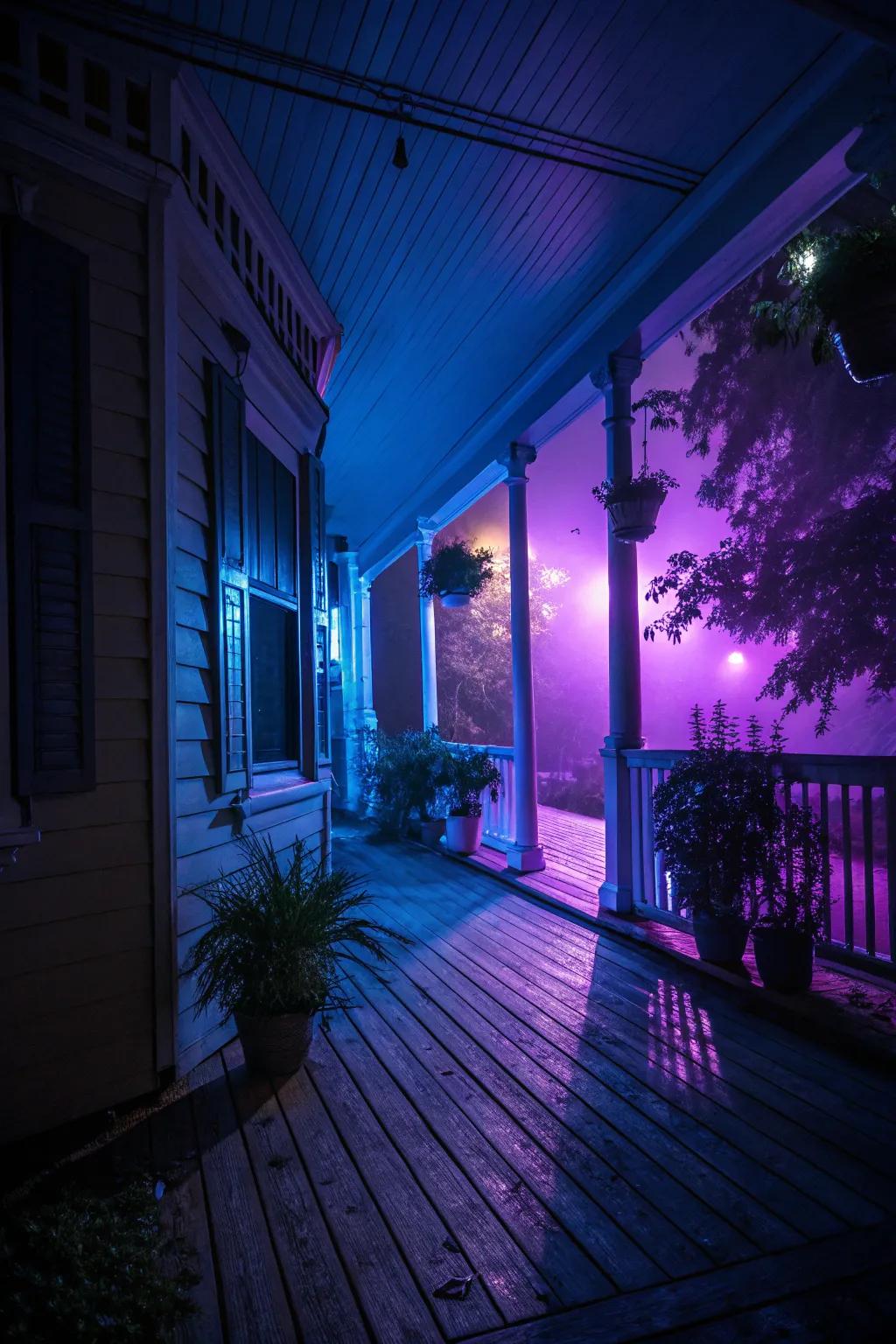 Somber lights set the mood on this Halloween deck.