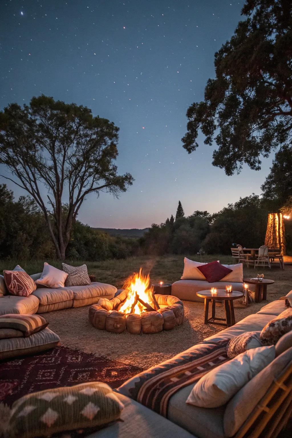 A fire pit transforms into the heart of your campsite's relaxation area.