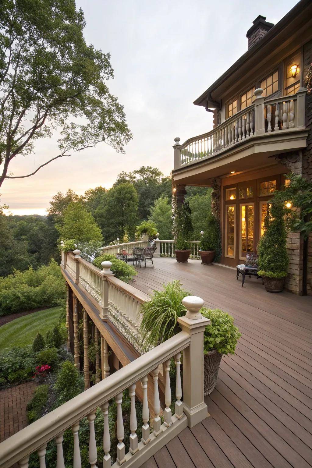 A timeless wooden deck that radiates warmth and natural elegance.