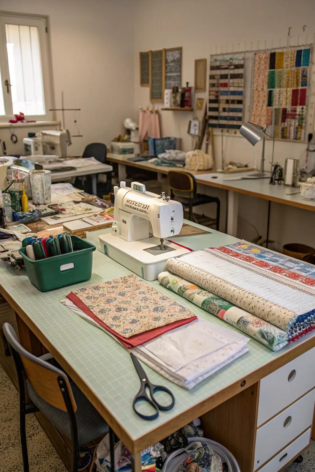 A generously sized worktable stands as an indispensable asset for ensuring both the efficiency and enjoyment of sewing-related pursuits.
