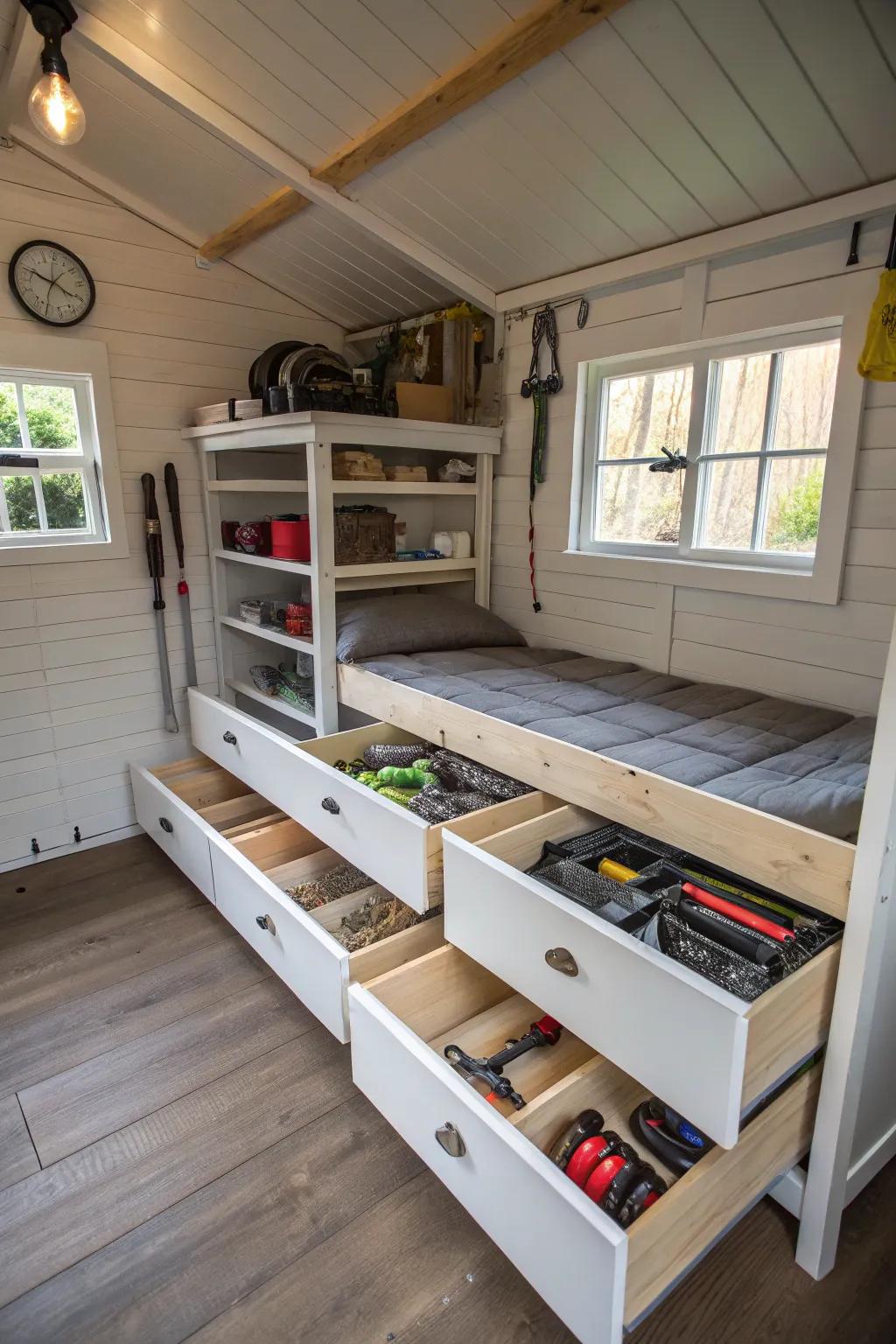 Innovative storage helps maintain an organized area.