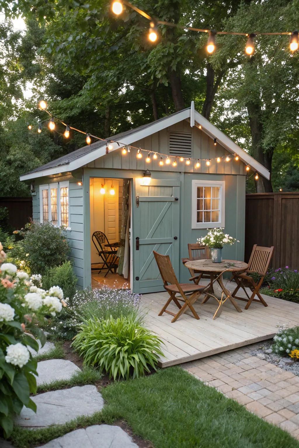A cozy seating area that enhances the shed’s functionality.