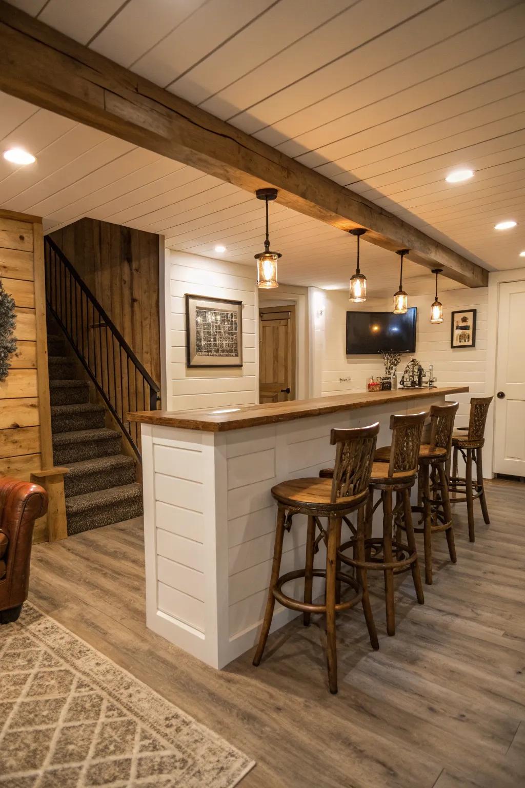 Charming shiplap bar area.