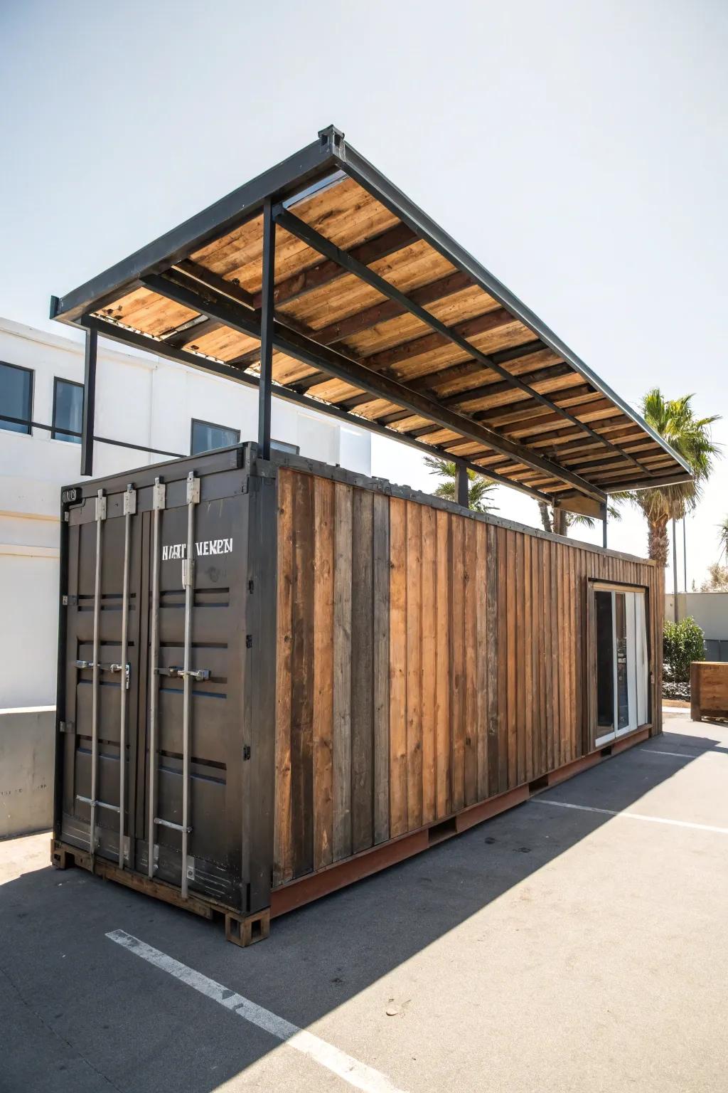 Creative material usage for a unique container roof.