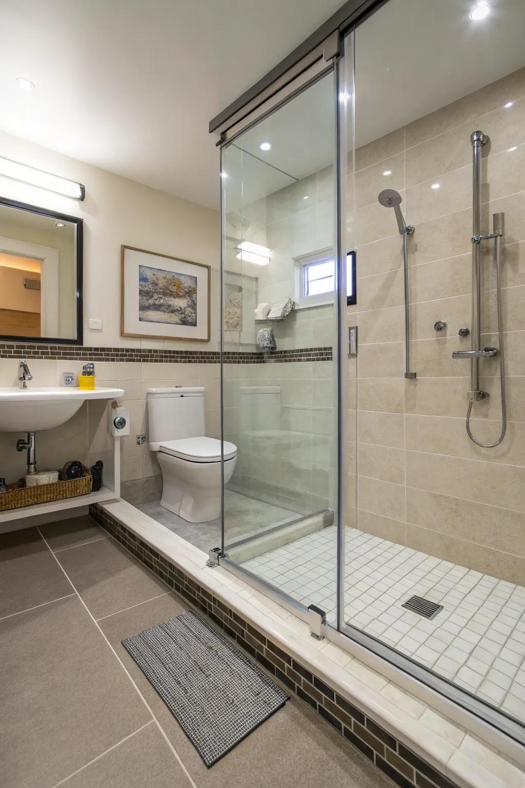 Subtle curbs afford accessibility and a streamlined blueprint.