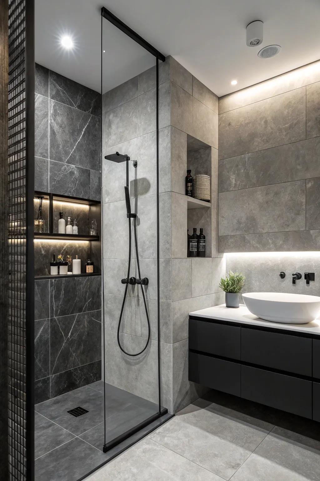 Get a timeless, elegant shower floor with a monochrome theme.