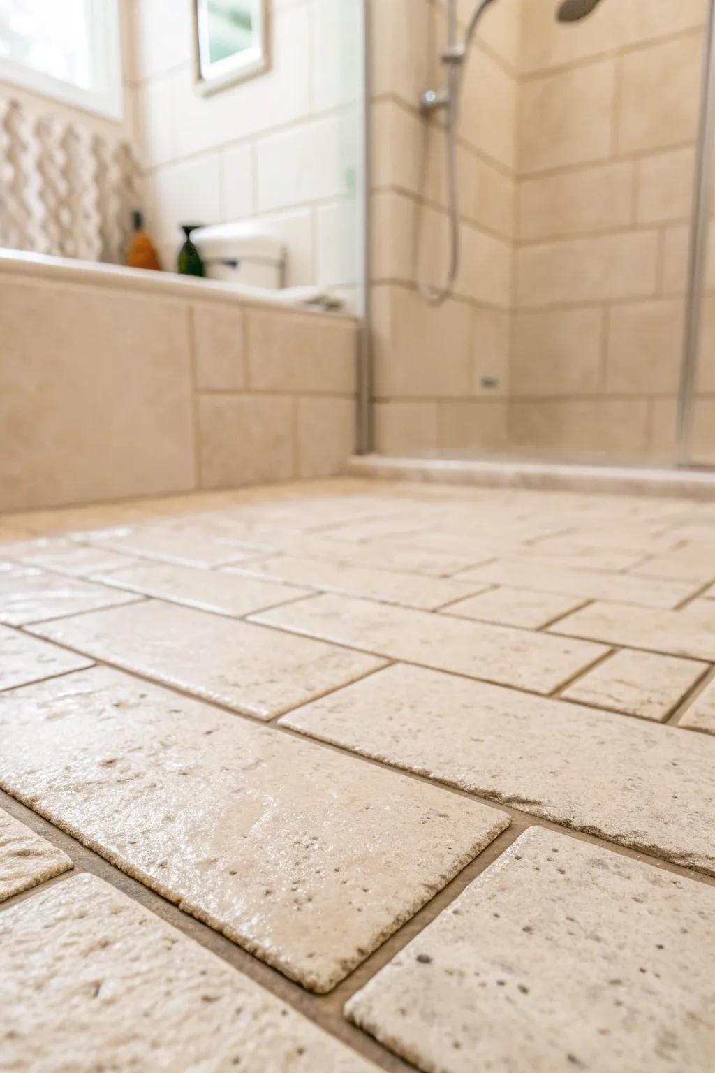 Neutral tones create a serene and minimalist shower environment.