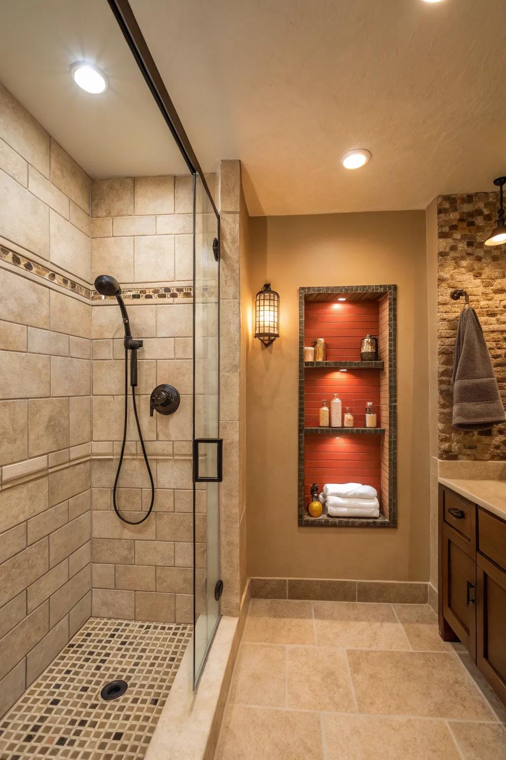 Accent walls with niches amplify both style and practicality.