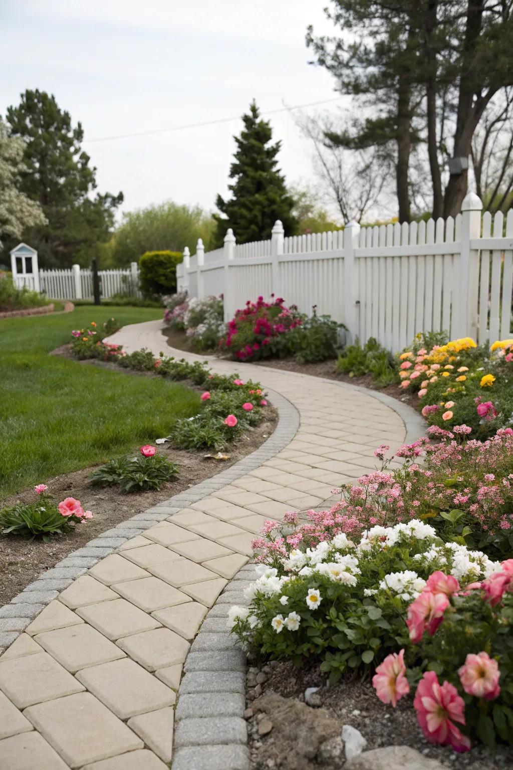 Curves contribute refinement and appeal to your side yard path.