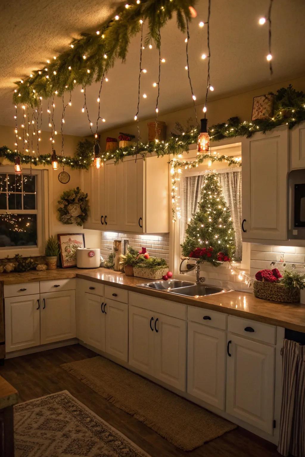 Fairy lights and strands add a magical radiance.