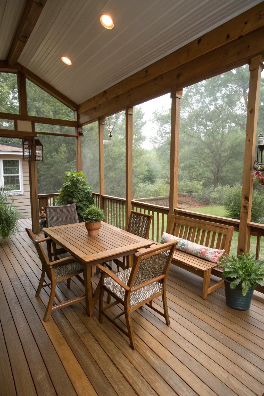 Rustic wood elements enhancing the porch