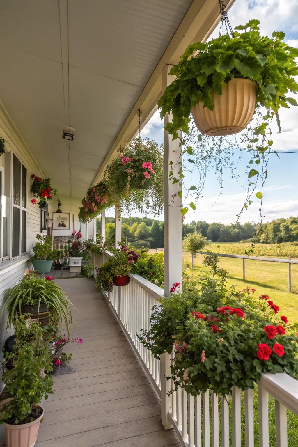 Plants contribute a lively touch to your porch.