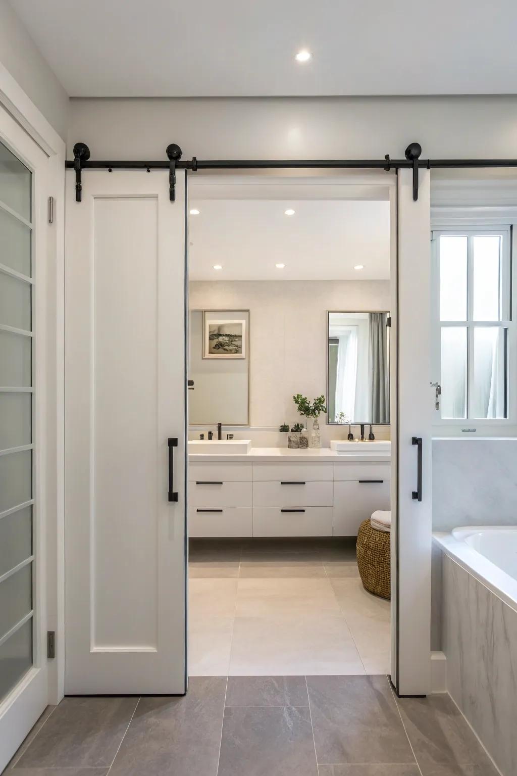 The minimalist hardware on this sliding door adds a touch of understated elegance.