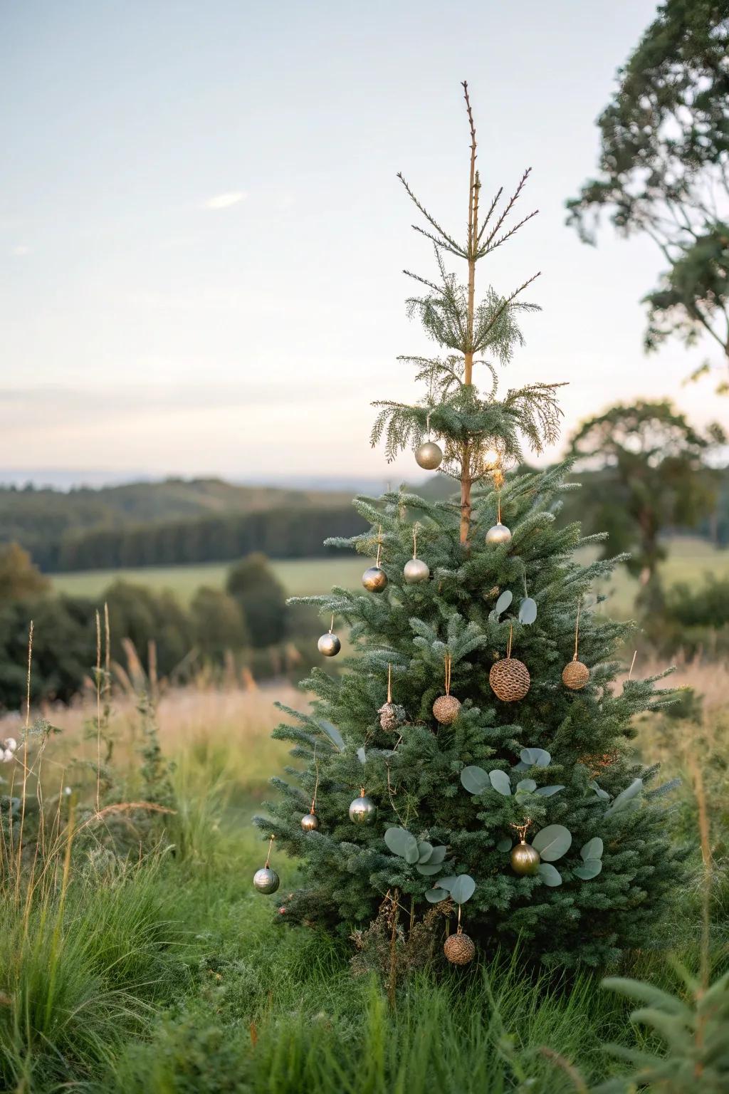 Natural components provide a revitalizing, raw appearance to the tree.