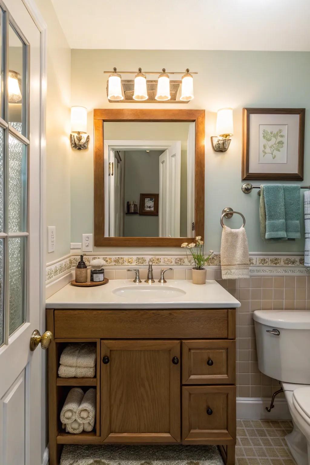 Mirror lighting improving functionality for everyday tasks.