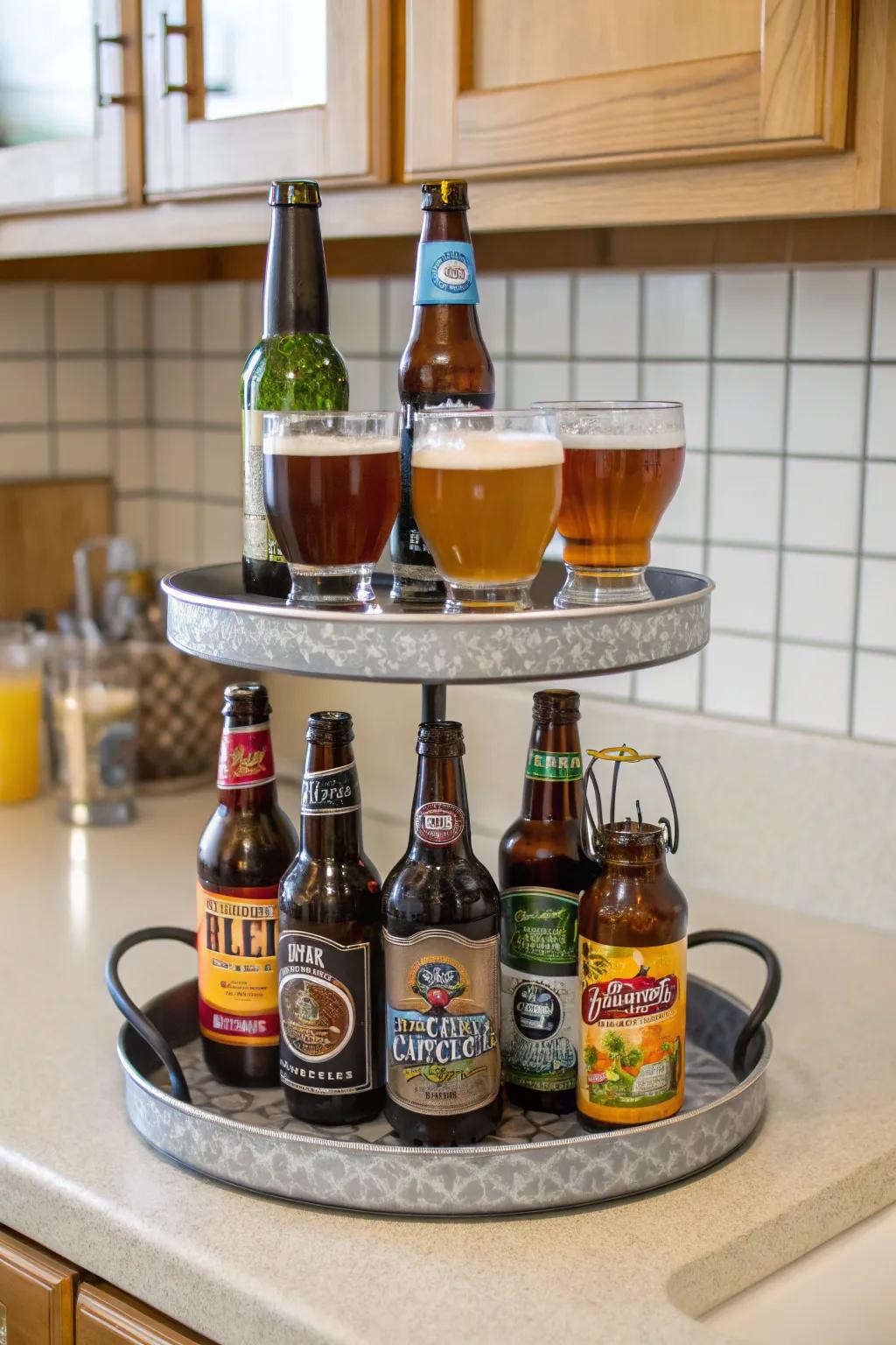 Multi-level platter beer display including height and interest.