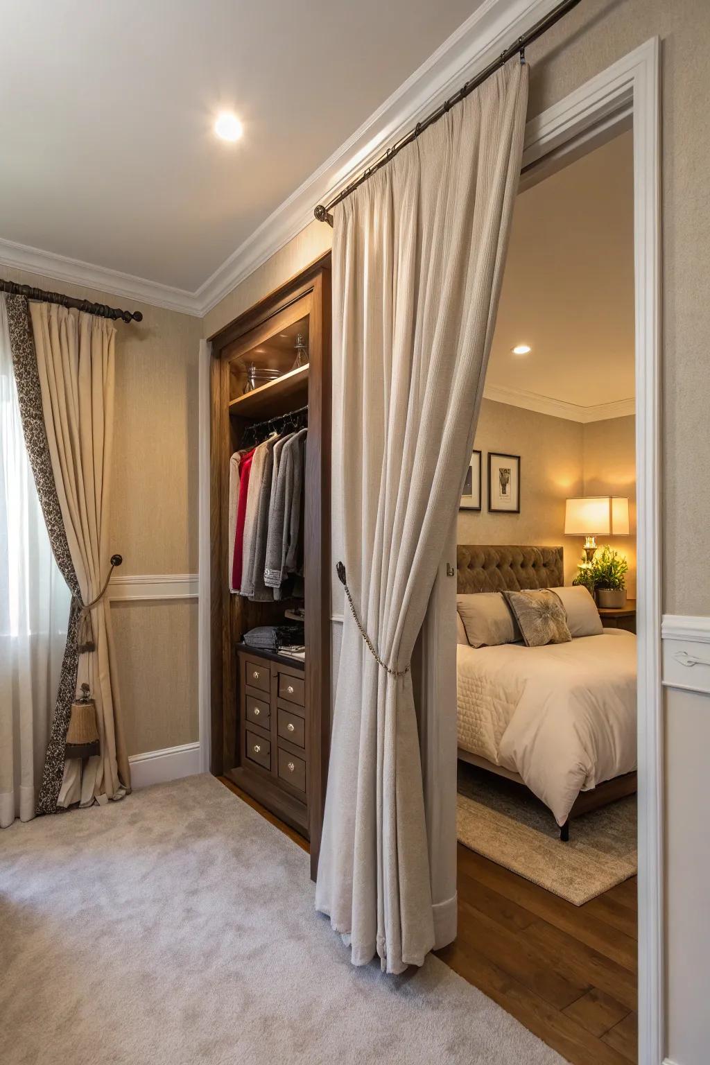 Drapes offer a gentle, versatile closet solution.