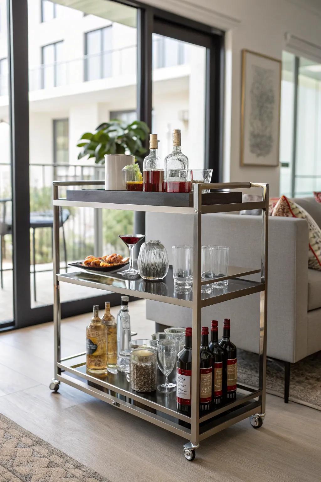 A chic transportable bar trolley for added flexibility.