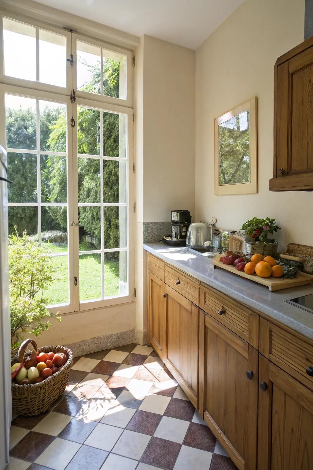 Sunlight makes the kitchen space feel more open.