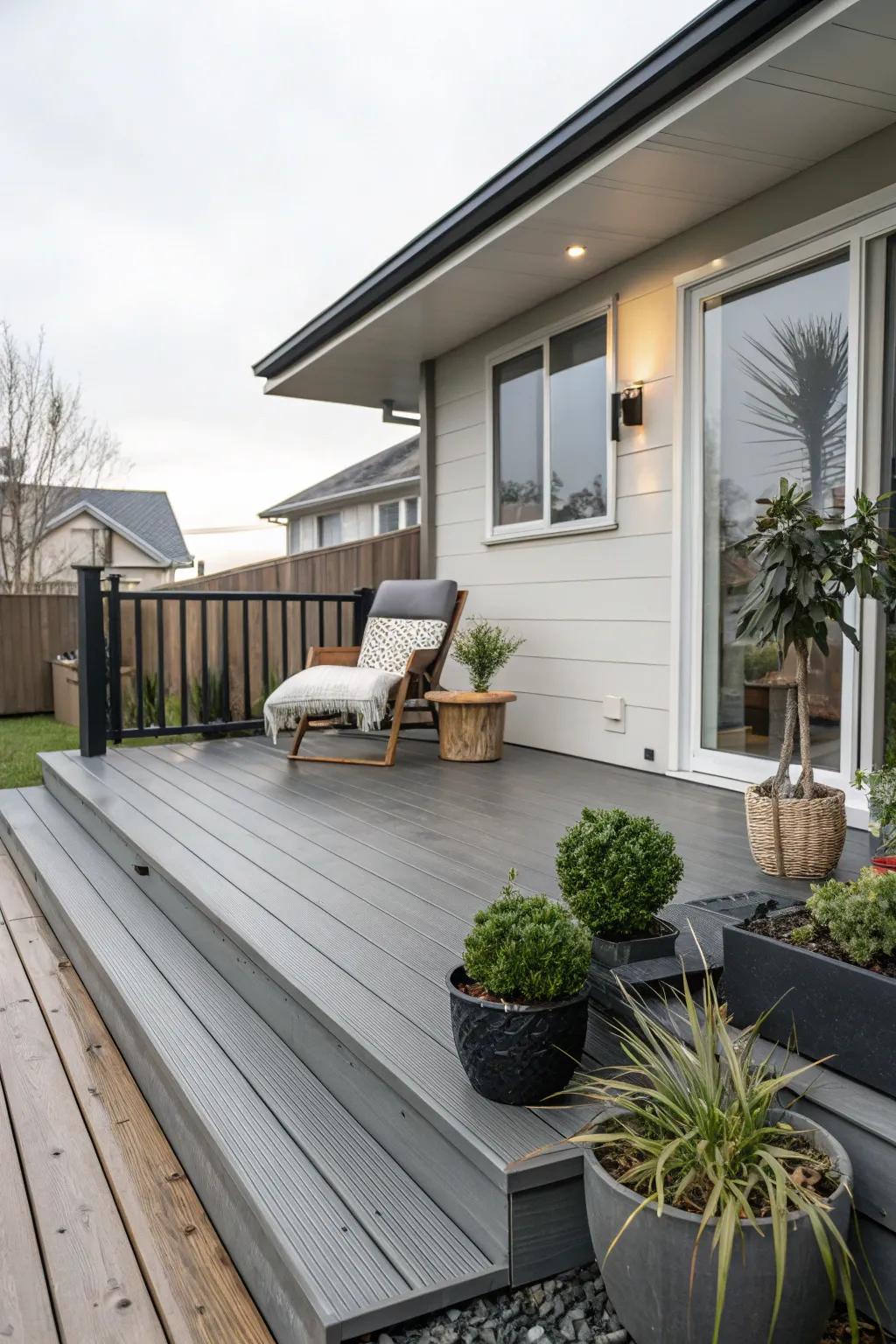 Composite decking delivers sturdiness and flair.