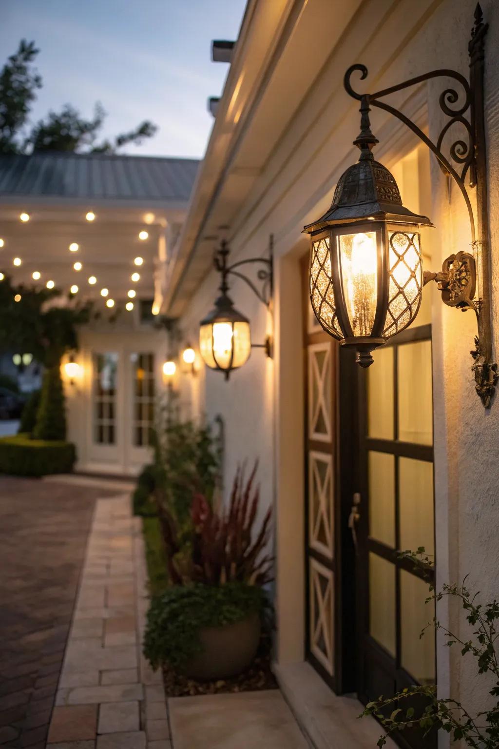 Well-placed lighting adds warmth and security to an entryway.