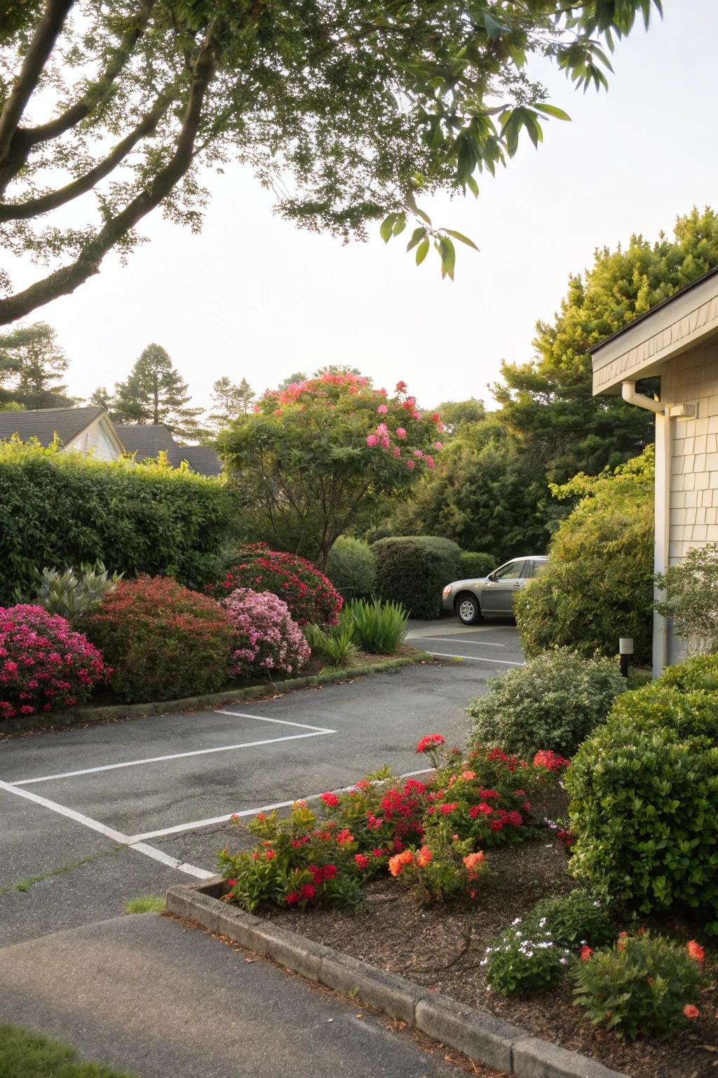 Integrate planting to blend parking areas with the yard.