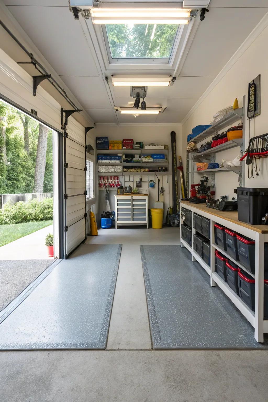 An effective arrangement turns a cramped garage into a well-oiled machine.