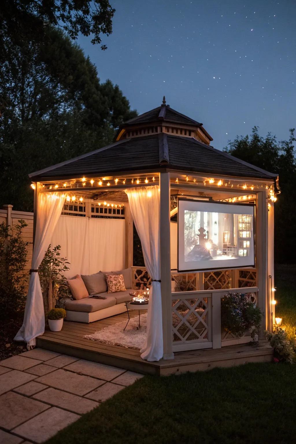 Delight in outdoor movie magic with a pavilion cinema.