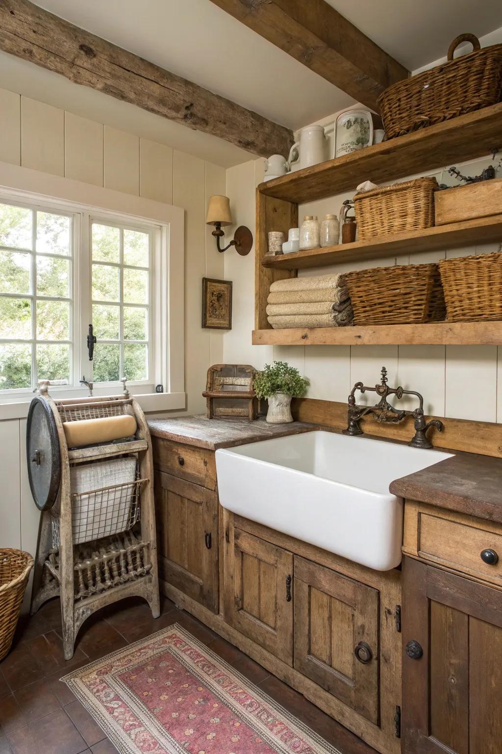 Incorporate country home charm into your compact laundry space.
