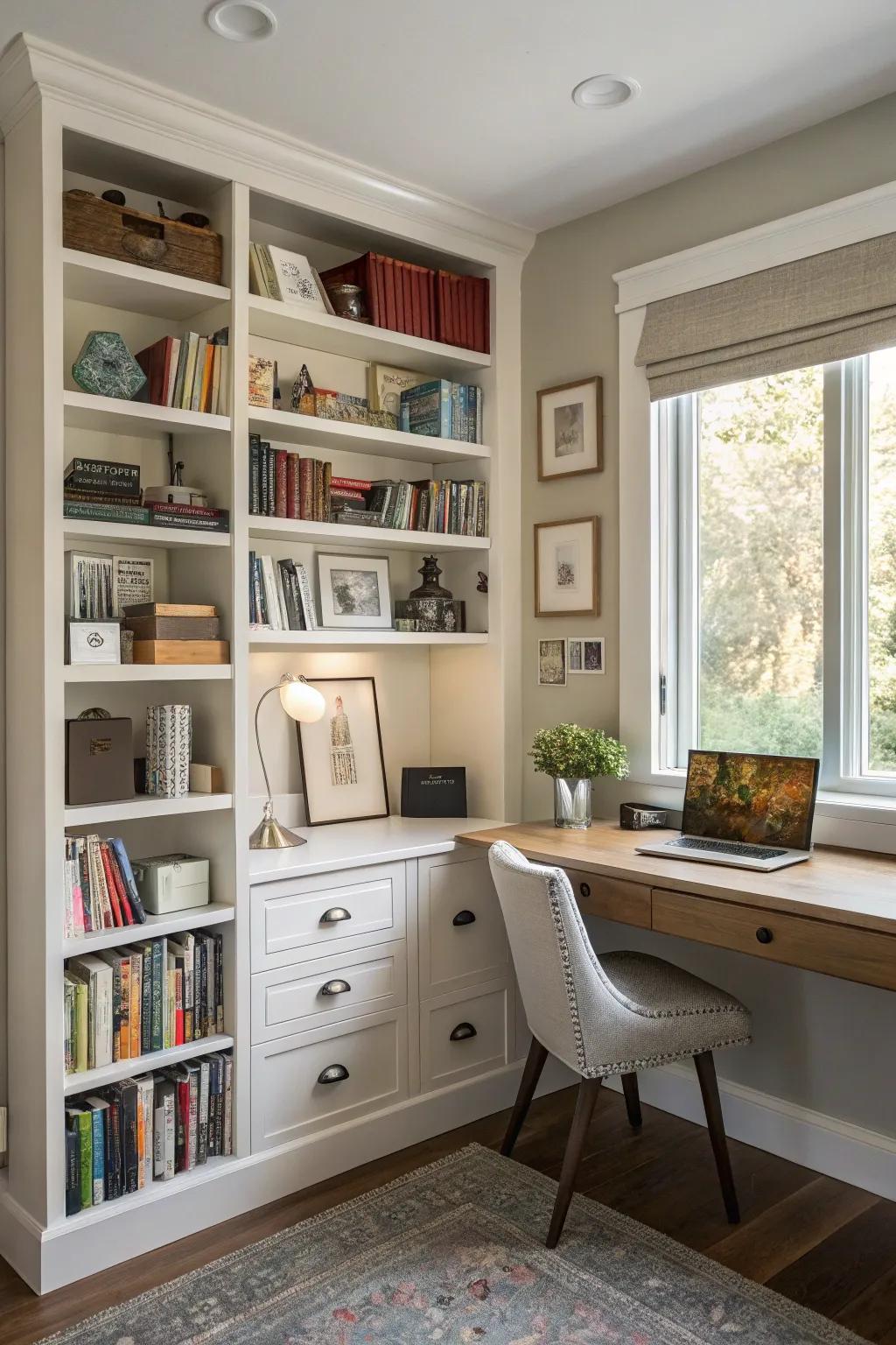 Shelving units maximize storage without losing style.