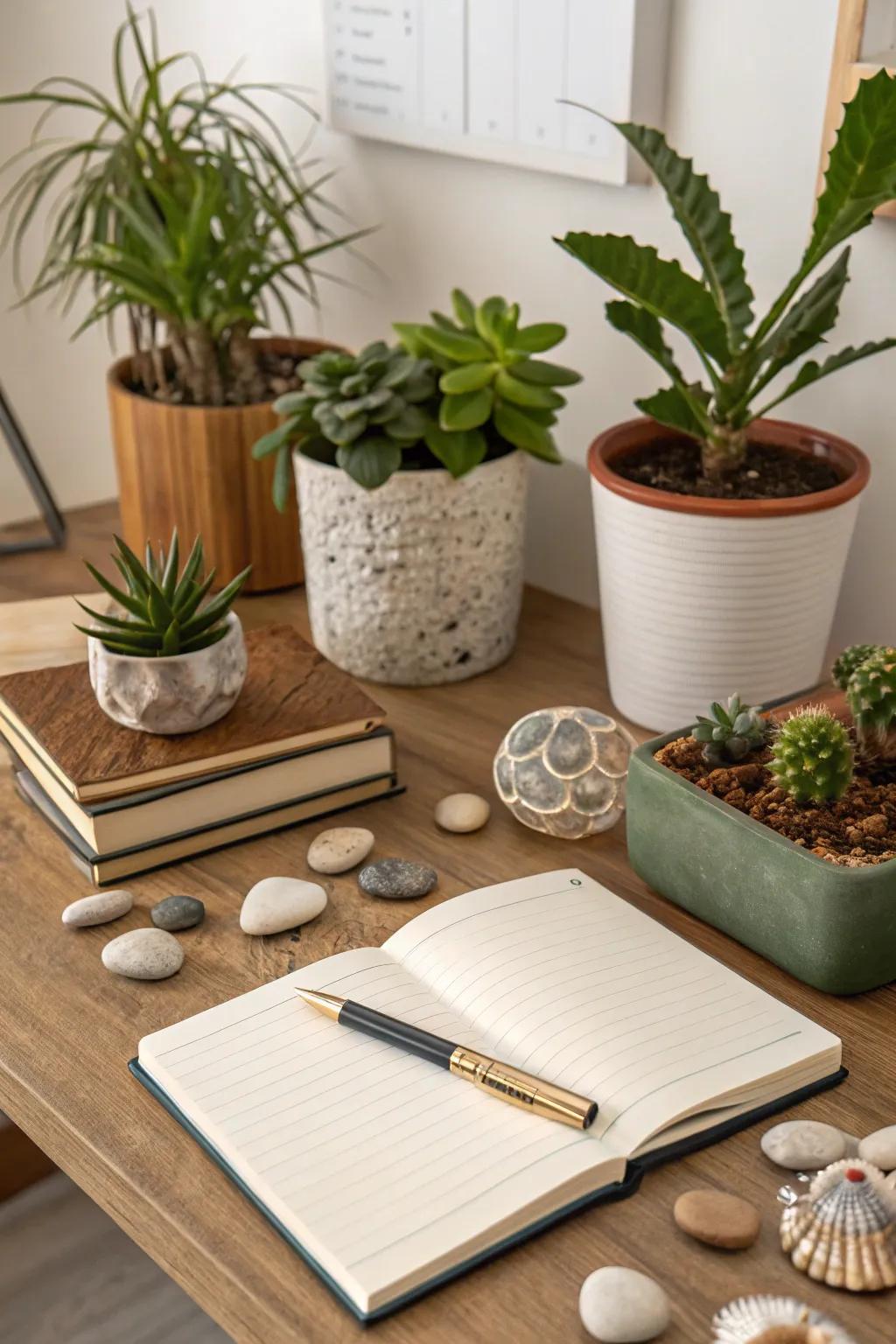 A fresh and vibrant office space enhanced by lush greenery.