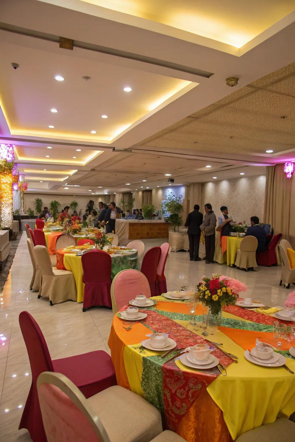 A roomy arrangement maximizes functionality in small party halls.