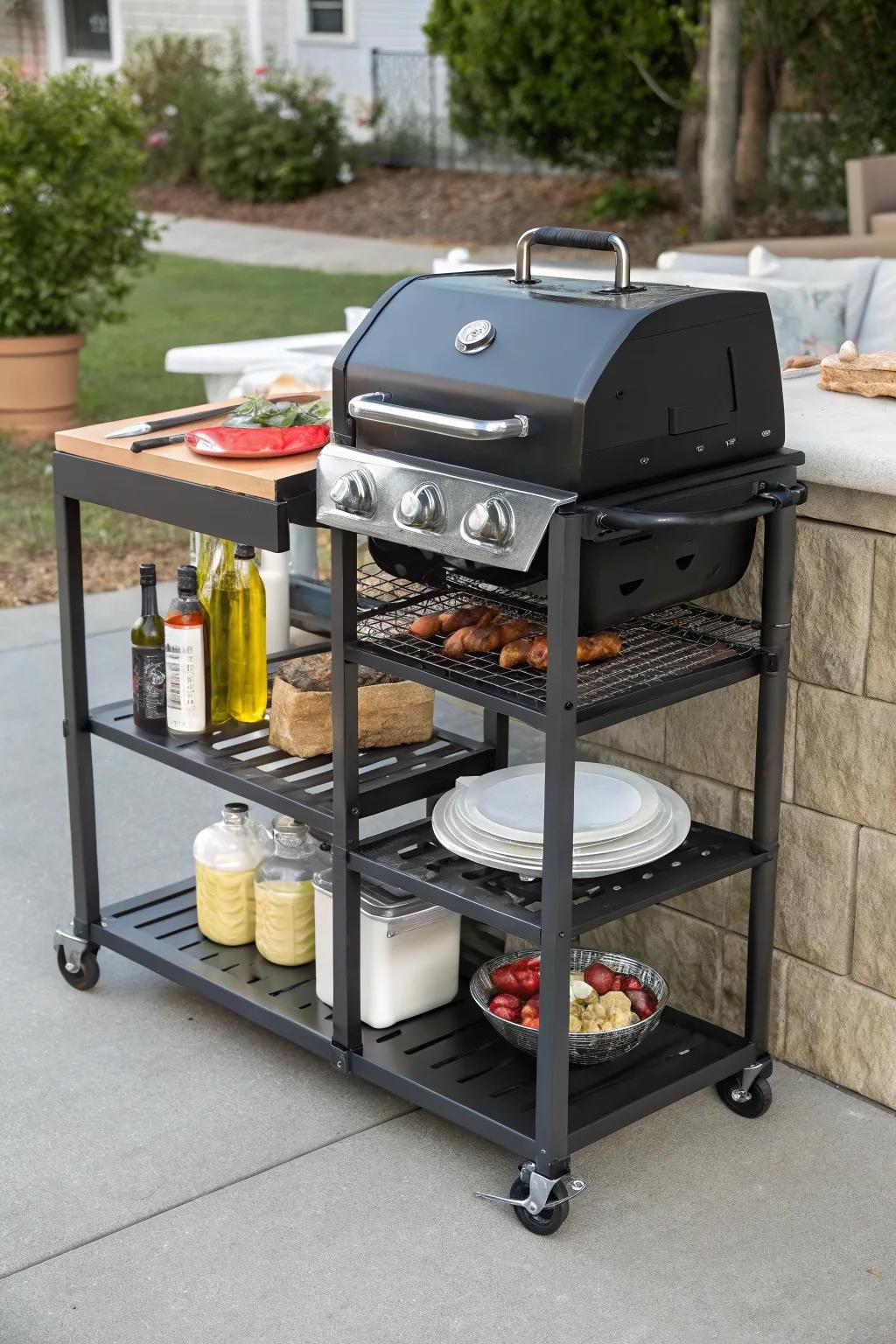 Carts on wheels add storage and can be moved.
