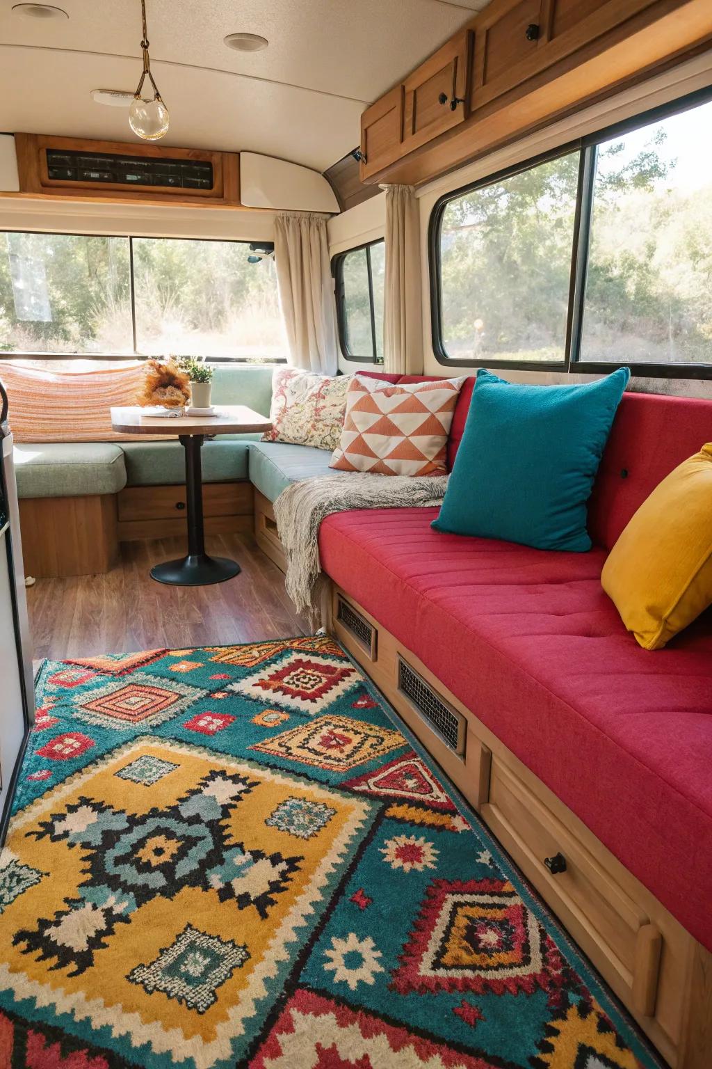 Bright colors and patterns can turn your RV into a lively space.