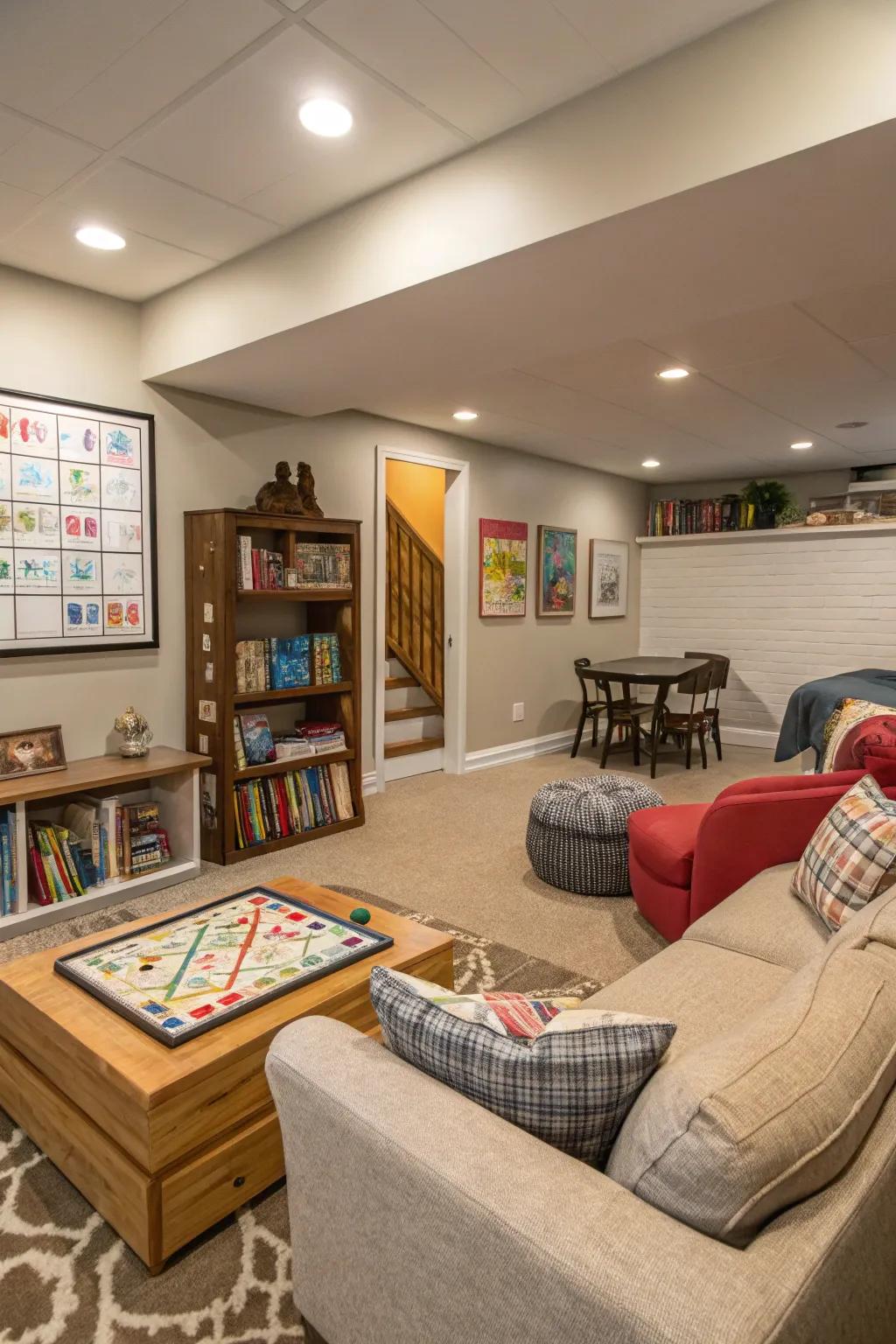 Transform your basement into a vibrant family game room for unlimited fun.