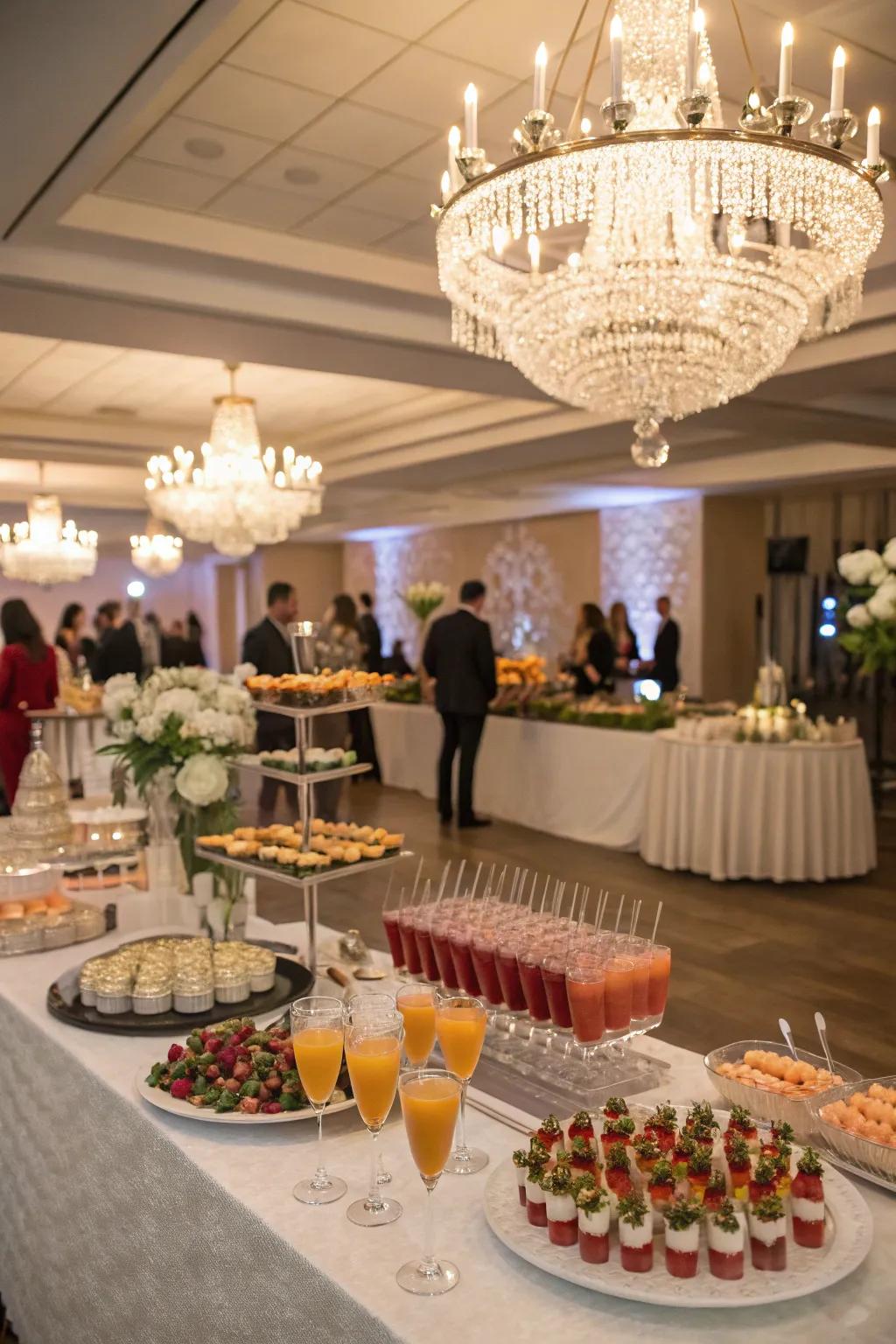 A spirited cocktail-style social affair configuration for a petite wedding held at home.