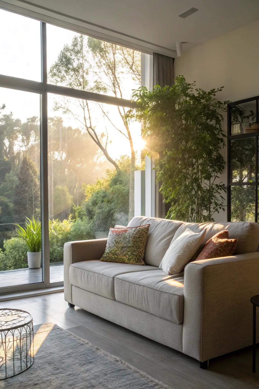 Harness natural light to elevate your living space ambiance.