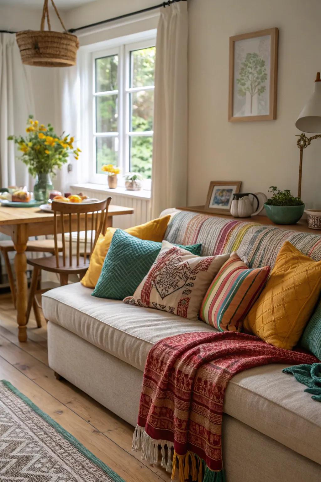Add personality with cushions and throws.
