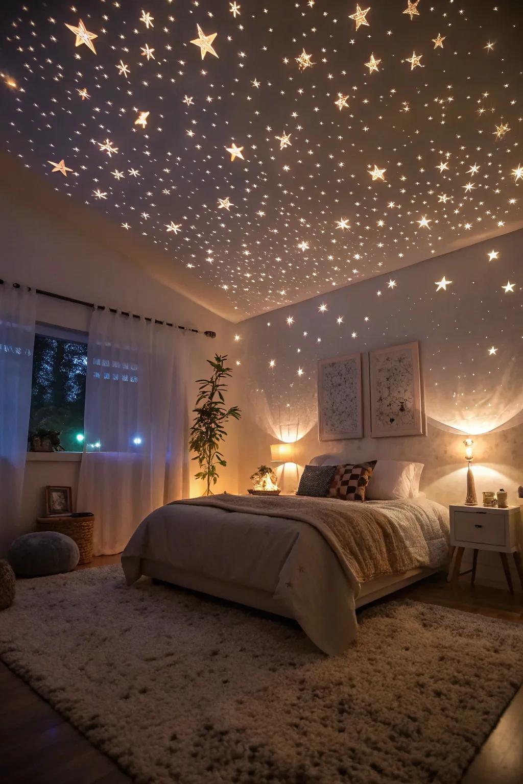 A mesmerizing starry ceiling crafted by an LED projector.