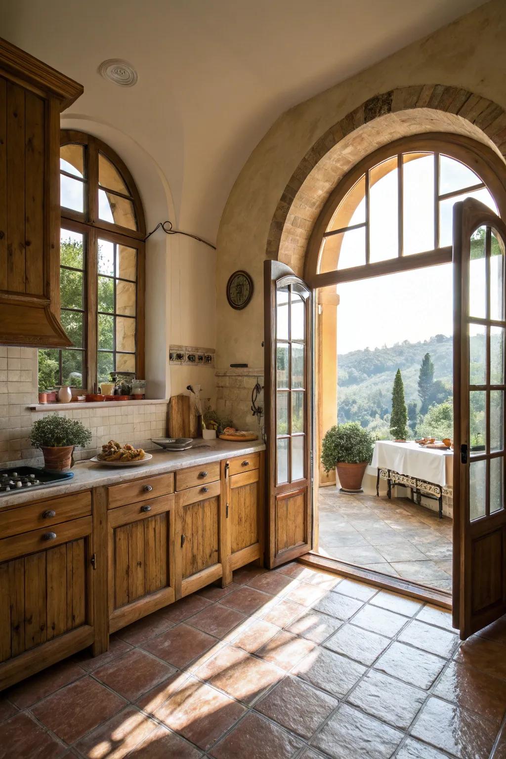 Curved features add elegance and openness to the kitchen.