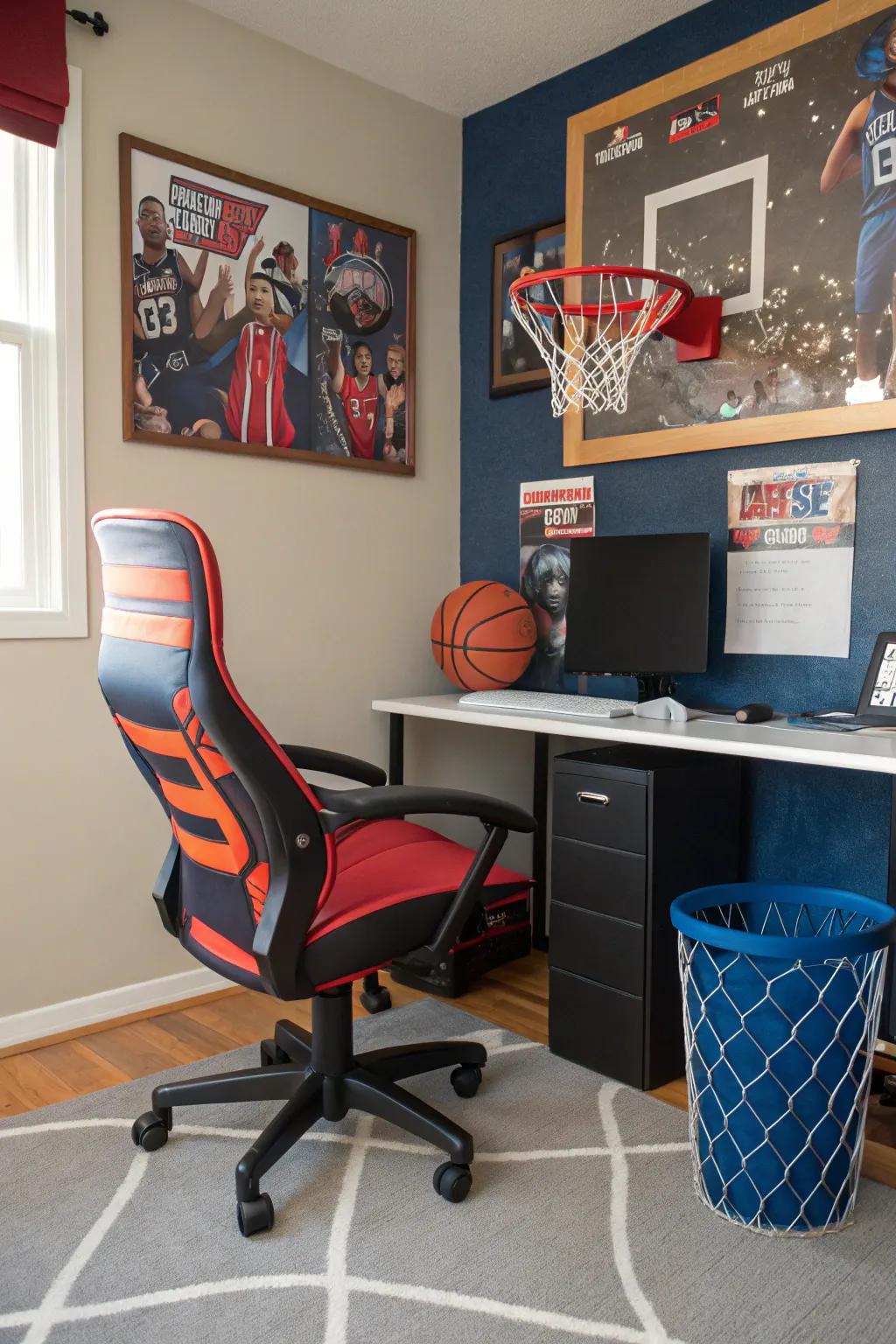 Sports-themed furniture combines practicality with flair.