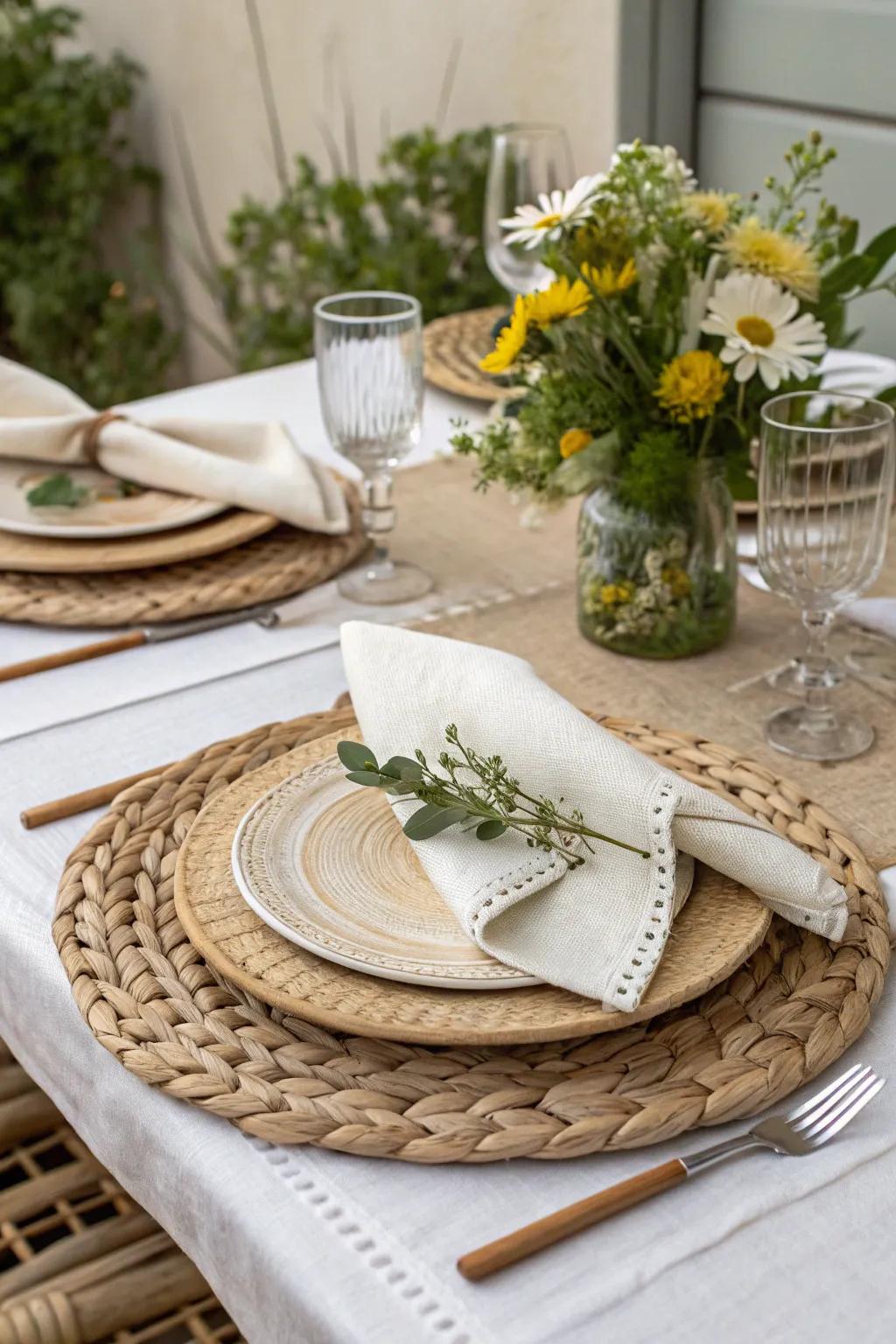 Tactile textures contribute warmth and dimension to the table.