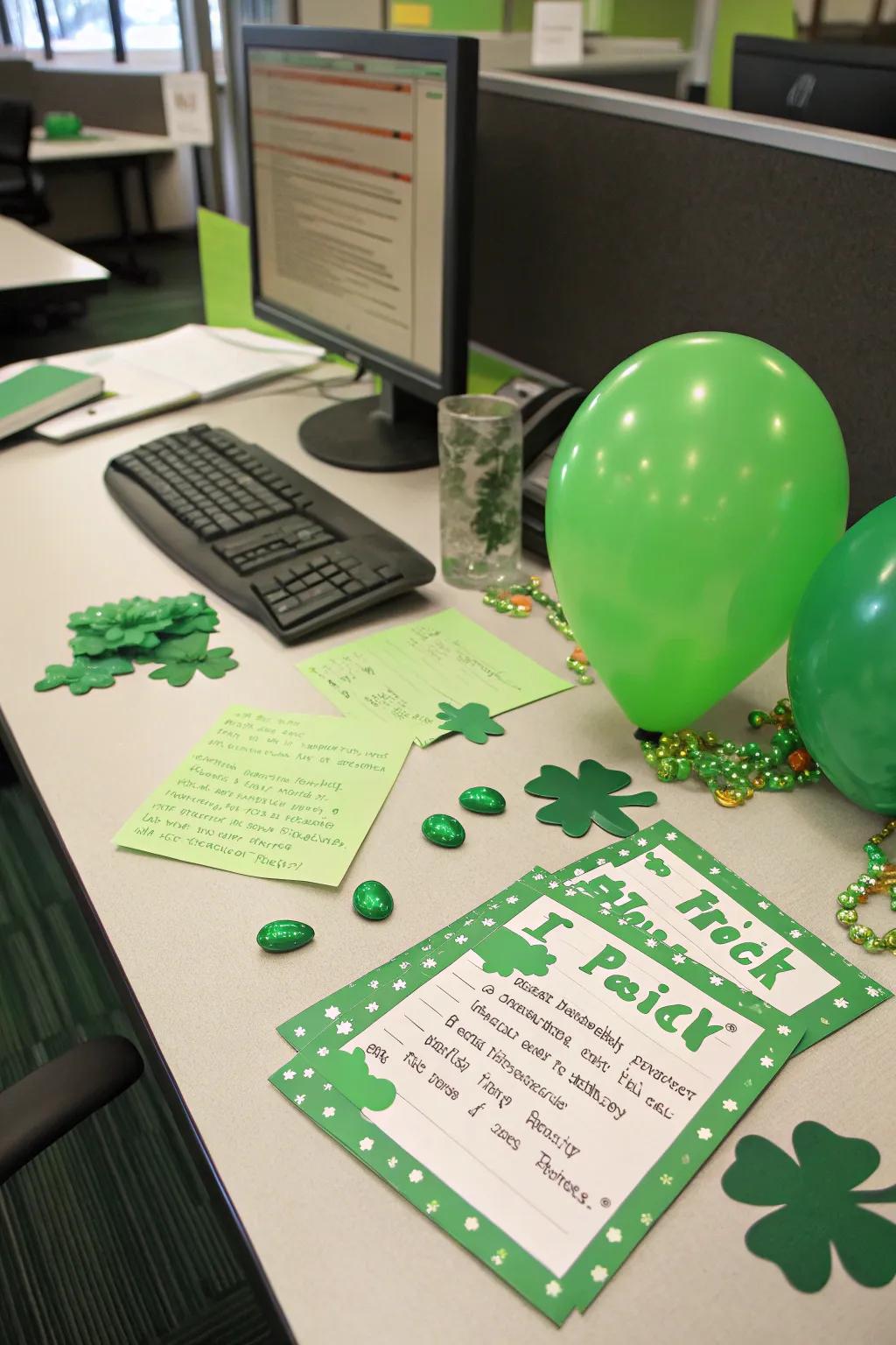 Incorporate some leprechaun mischief with whimsical office pranks.