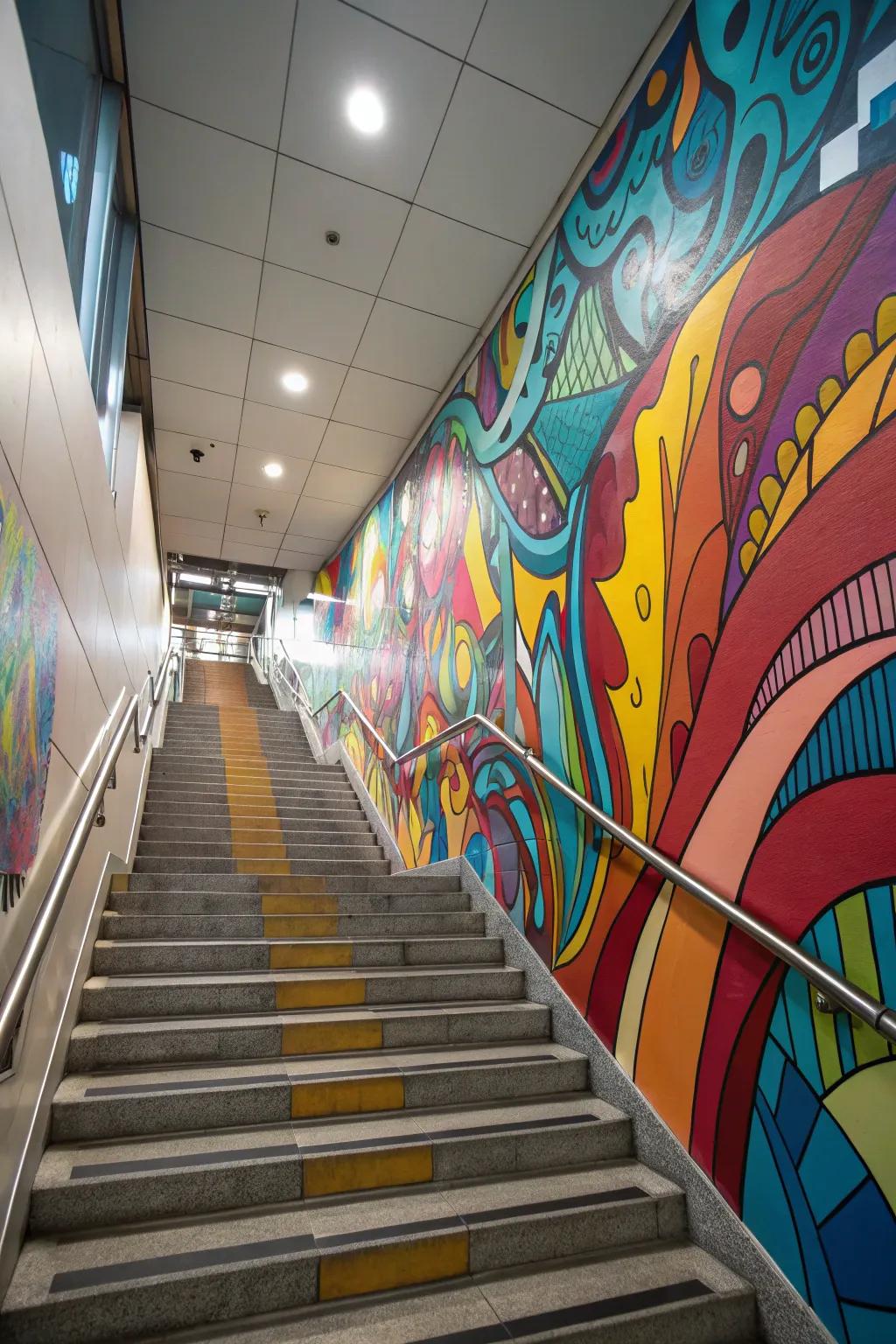 Create an impression using non-representational design on your staircase.