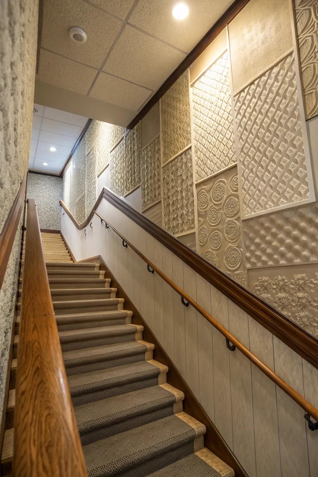 Sculpted wall panels add visual interest and tactile appeal.