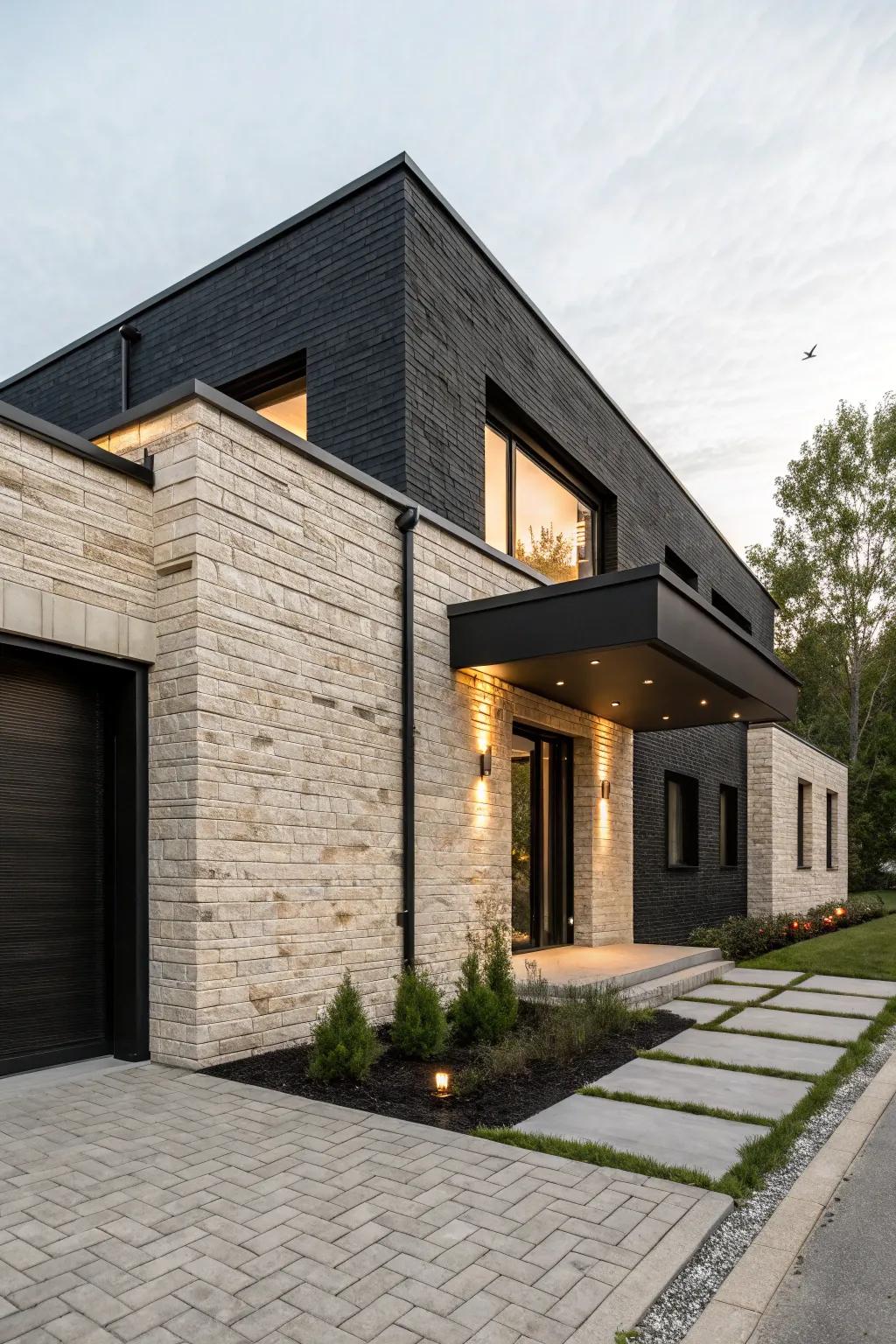Impressive beauty using black brick and light stone.