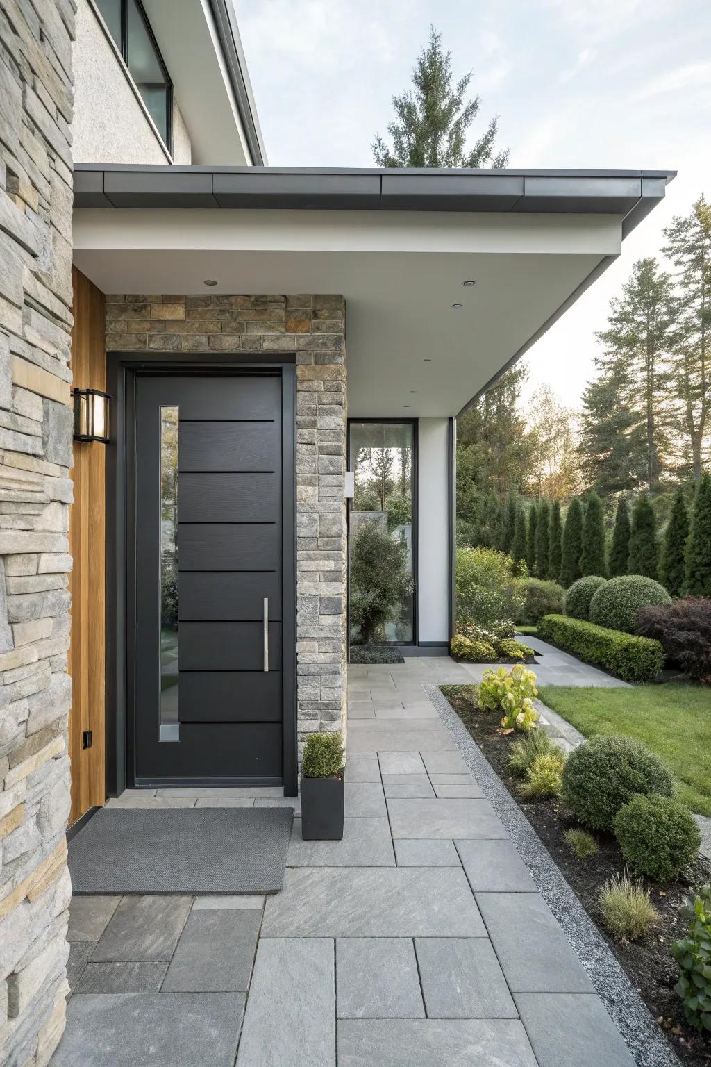 Sleek stone boards give a modern edge to your front door.