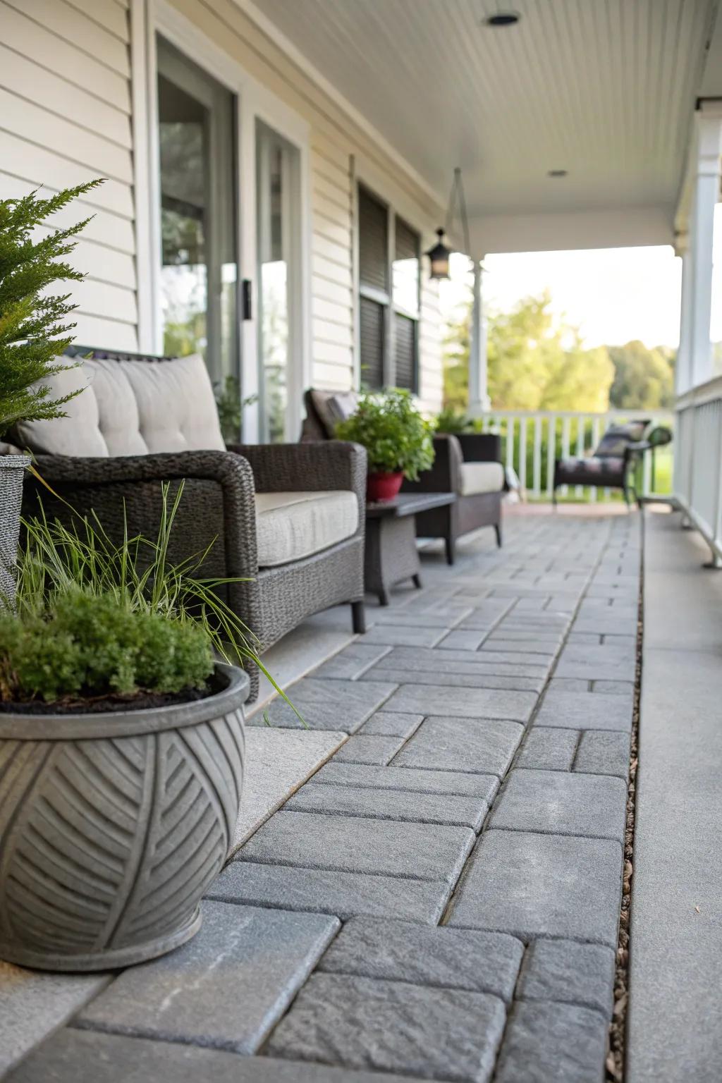 Concrete pavers fashion an innovative, urban-chic visual.